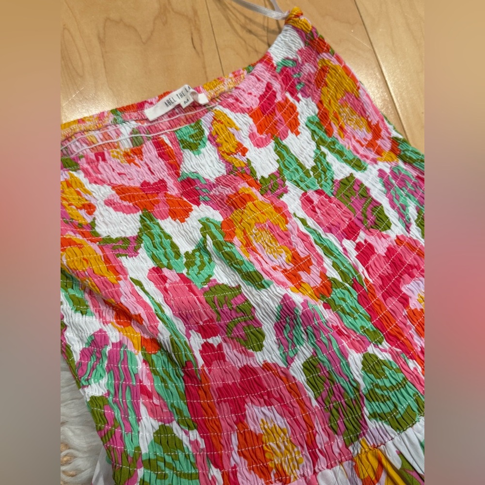 ABEL THE LABEL floral mimosa flowers ruffled layer dress maxi Anthropologie M - Picture 4 of 4